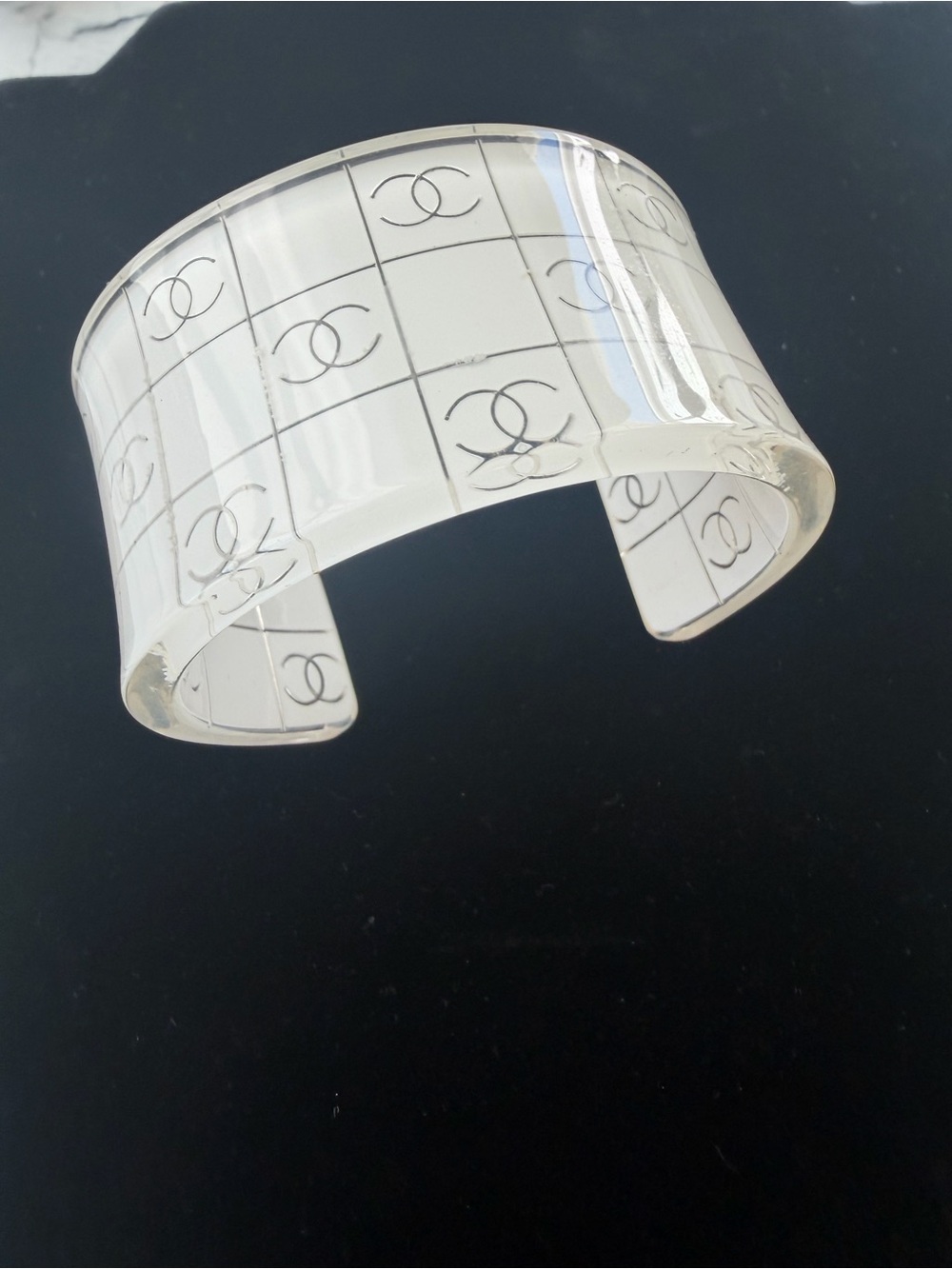 Clear Acrylic Logo Cuff Bracelet - White